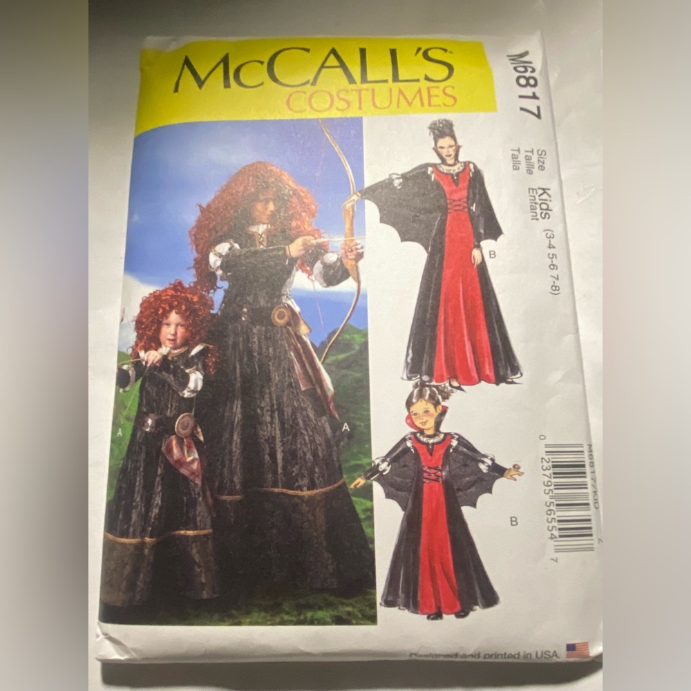 McCall's Kids Costumes M6817 Vampire/Renaissance Halloween Dresses Sz 3-8 New!